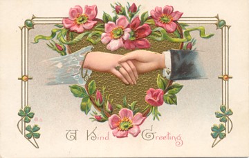 Featured is a postcard image of "greeting hands" ... a postcard greeting card.  The original unused postcard is for sale in The unltd.com Store.